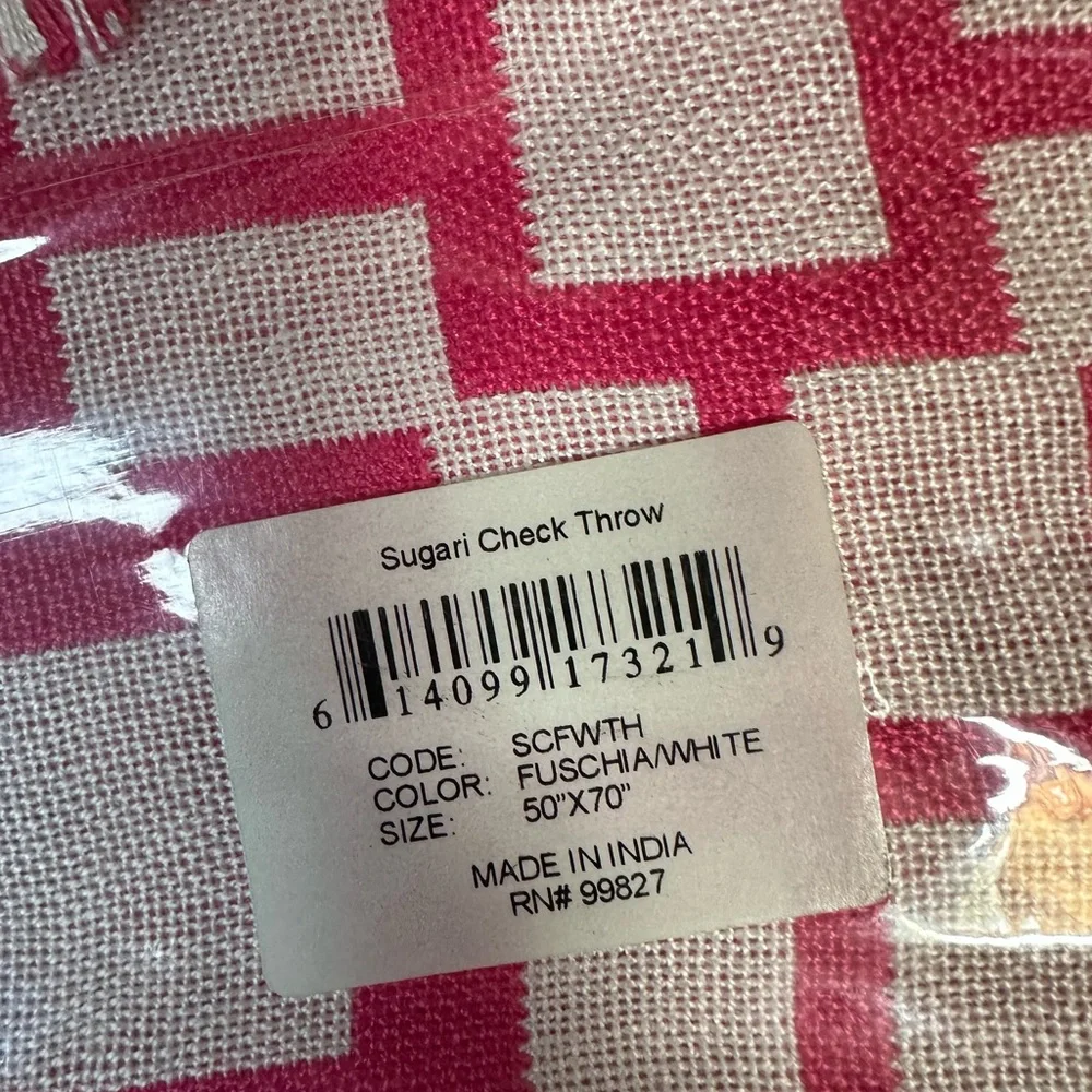 Pine Cone Hill Annie Selke Sugari Check Throw Blanket 50x70  pink White New‎